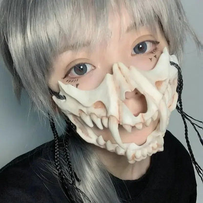Party Skull Mask Long Teeth Demon Skeleton Half Face Mask Wolf Dragon Tiger Houjuu Nue Mask Cosplay Halloween Costume Props