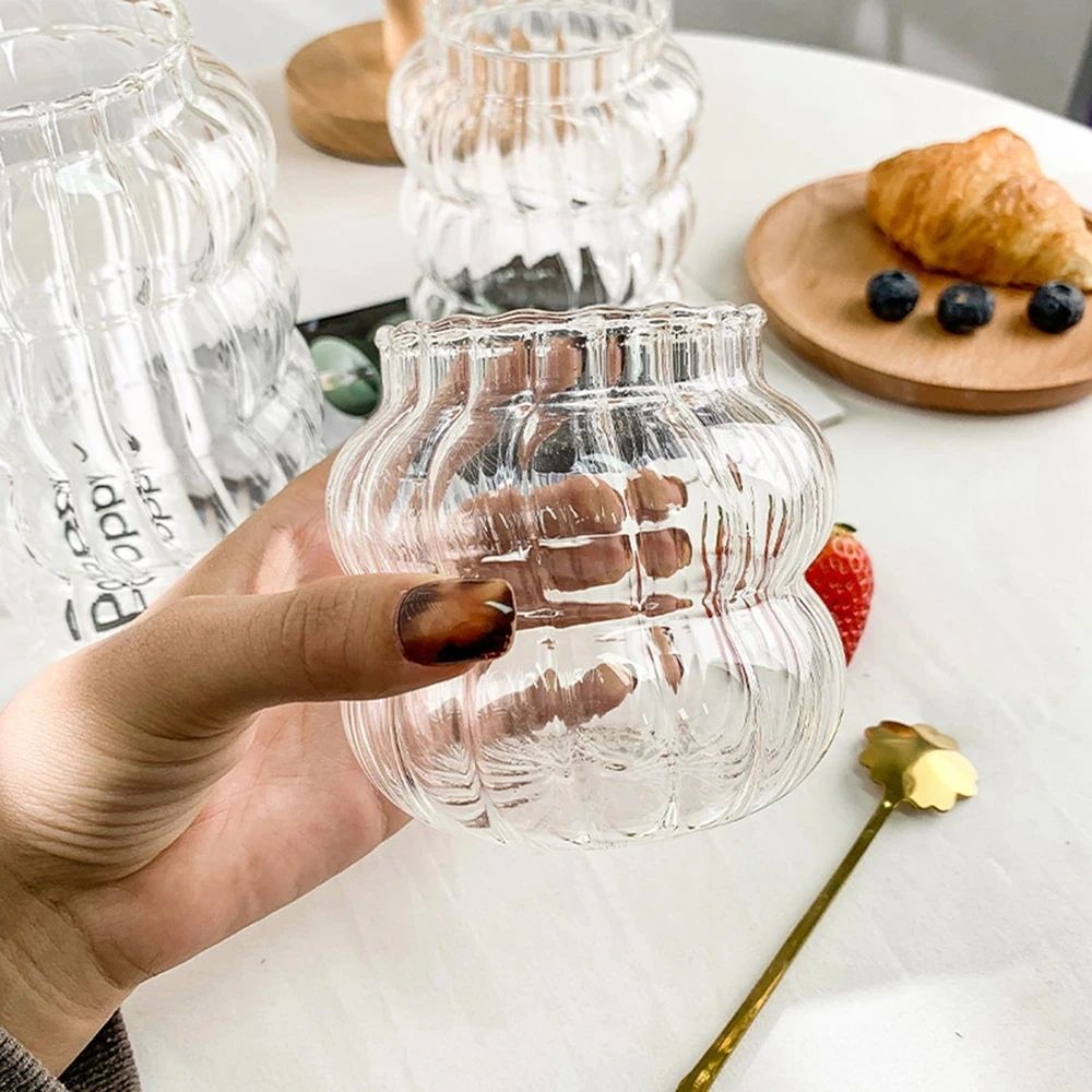 Copo de Vidro Resistente ao Calor, Tumbler, Transparente, para Chá, Suco, Leite, Caneca de Café, Copos de Água para Casa, Caneca Listrada 410/530ml