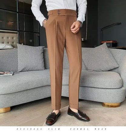 Calça Masculina Nadir Coffee Color Clássica Estilosa Paris Botão Prega Única Emagrece Suaviza Sua Silhueta Calça Social Casual