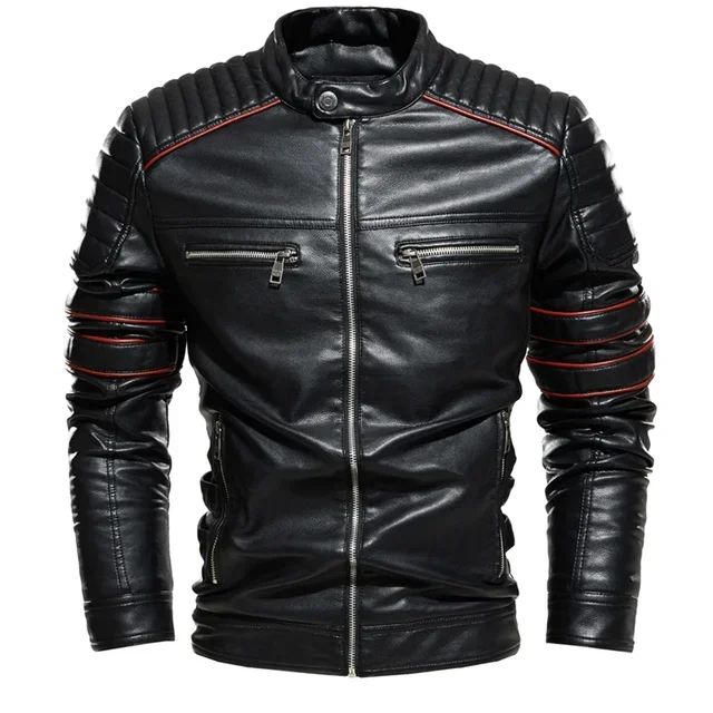 Streetwear Biker Jacket Coat Fashion Men Leather Jacket Slim Fit Autumn Winter Coat Men Fur Lined Men Motorcycle New Jacket