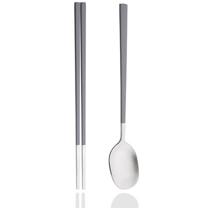 2Pcs Sushi Chopsticks Spoon Flatware Set Korean Colorful Silver Matte Tableware Stainless Steel Cutlery Set Spoon Dinnerware Set