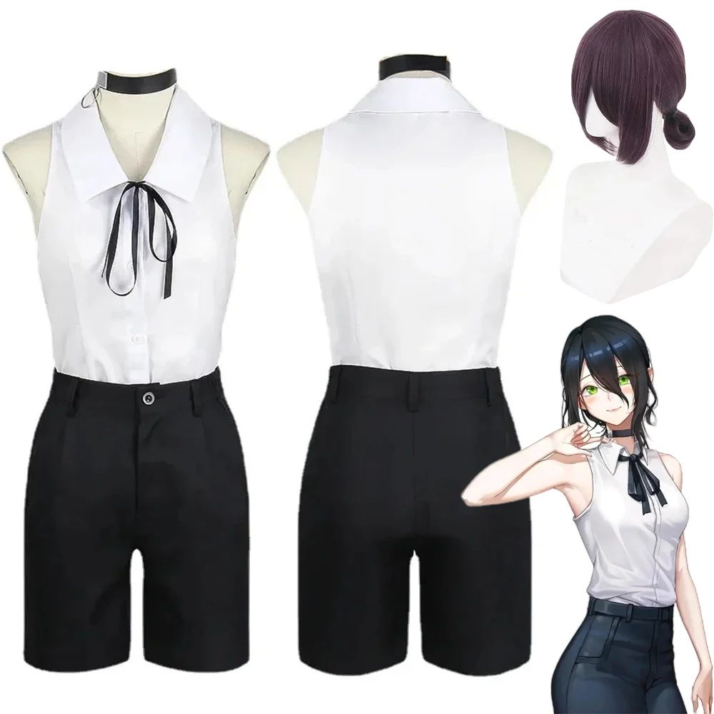 Reze Cosplay Anime Chainsaw Man Reze Cosplay Costume Wig Uniform Shirt Tie Shorts Wig Halloween Costumes for Women Girls Adult