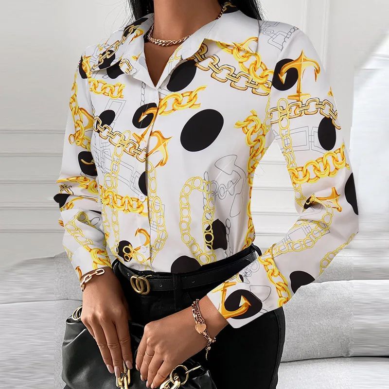 Summer New Women's Long-sleeved Shirt, Single-breasted Printed Shirts Fashion Casual Tops Camisa Female Chemise S-XXL
