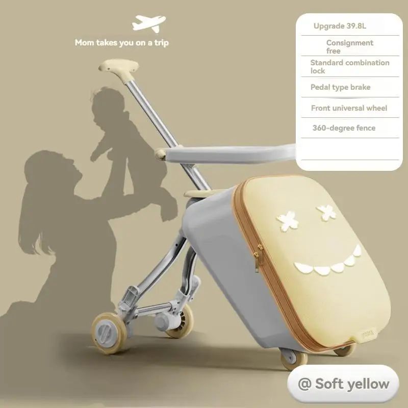 Mala de Viagem Infantil Trolley Acoplável em Avião com Rodas Giratórias Bagagem de Passeio e Andador de Bebê Dobrável
