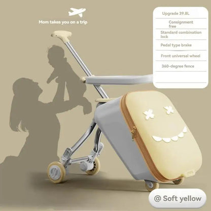 Mala de Viagem Infantil Trolley Acoplável em Avião com Rodas Giratórias Bagagem de Passeio e Andador de Bebê Dobrável