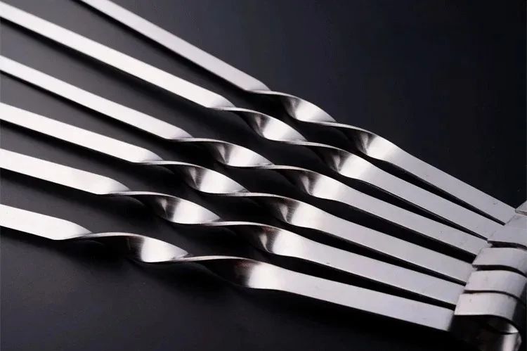 50cm BBQ Skewer 6Pcs Stainless Steel Wide Barbecue Sticks Flat BBQ Fork Outdoor Camping Picnic BBQ Utensil Kitchen Accessories