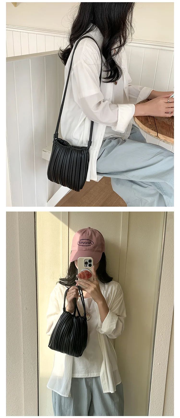 Summer Fashion New Crossbody Bag Women's PU Single Shoulder Mini Bag Luxury Versatile Pleated Casual Small Square Bag Handbags