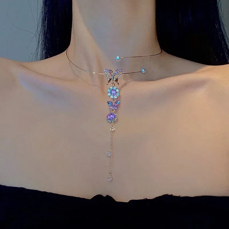 Colar Feminino com Pingente de Gota D'água com Borla em Aço Inoxidável Banhado a Ouro, Estilo Europeu e Americano, Corrente na Clavícula, Joia para Festa