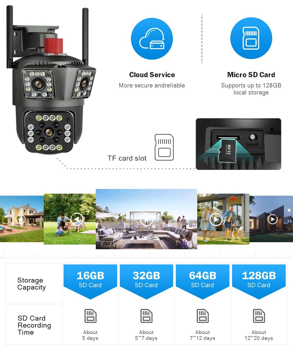 12MP Three Screen WIFI IP Camera Outdoor Three Lens PTZ Cam Ai Human Detection Waterproof Wireless CCTV Video Security Cameras
