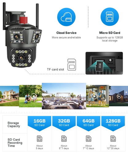 12MP Three Screen WIFI IP Camera Outdoor Three Lens PTZ Cam Ai Human Detection Waterproof Wireless CCTV Video Security Cameras