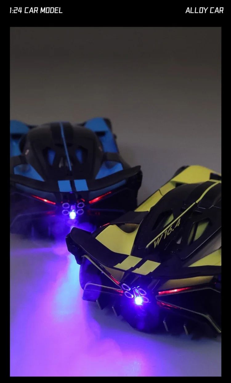 Spray 1/24 Bugatti Bolide Supercar Alloy Model Sound Light Diecast Toy Vehicle Boy Car Toy Gift Collectable Miniature Home Decor