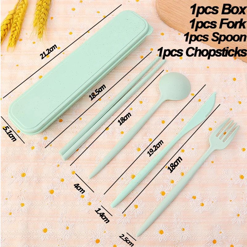 4Pcs Portable Tableware Set 4 In 1 Wheat Straw Dinnerware Cutlery Travel Tableware Picnic Dinnerware Camping Cutlery Set