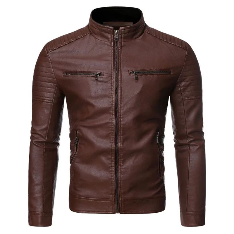 Zipper Korean Fashion Leather Sheepskin Trend Casual Fit Slim Baseball Clothes Men Leather Jacket Autumn New Men Leather Coat