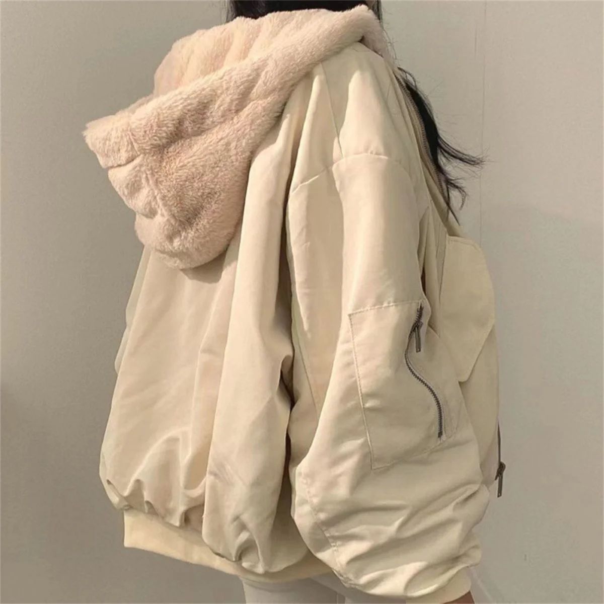 Both Sides Thicken Coat New Zipper Hooded Women Winter Jacket Oversized Elegant Solid Fashion Warm Coats Casual Ladies Outerwear