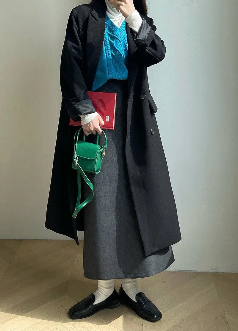 Sweater Coat Skirts 2024 Autumn and Winter New Gray Back Slit Suit Skirt Skirt