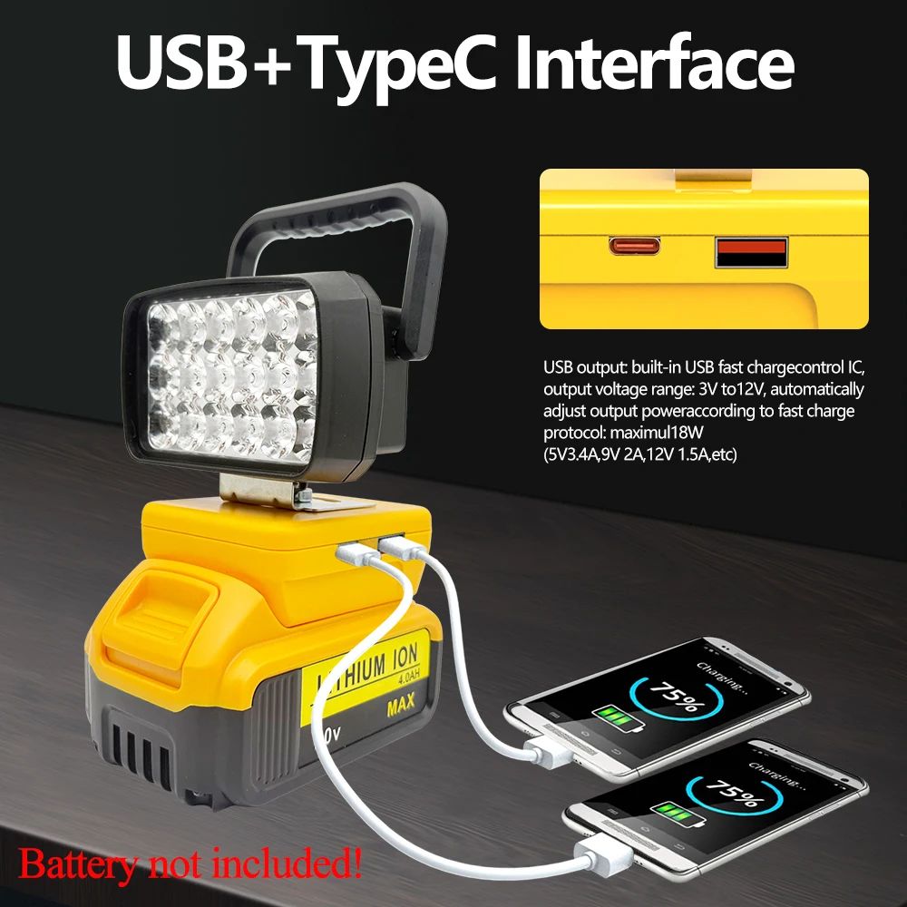 Para Makita Para Milwaukee Para Dewalt Para M18 Para Bosch Bateria de Lítio Estojo Banco de Potência USB Lanternas Holofote Luzes de Trabalho Lâmpada