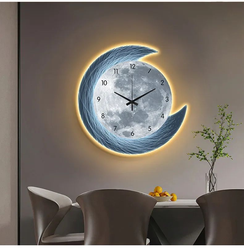 20in LED Light Wall Clock Dining Room Living Moon The Earth Modelling Silent Movement Bedroom Clock Wall Decoration Home Gifts