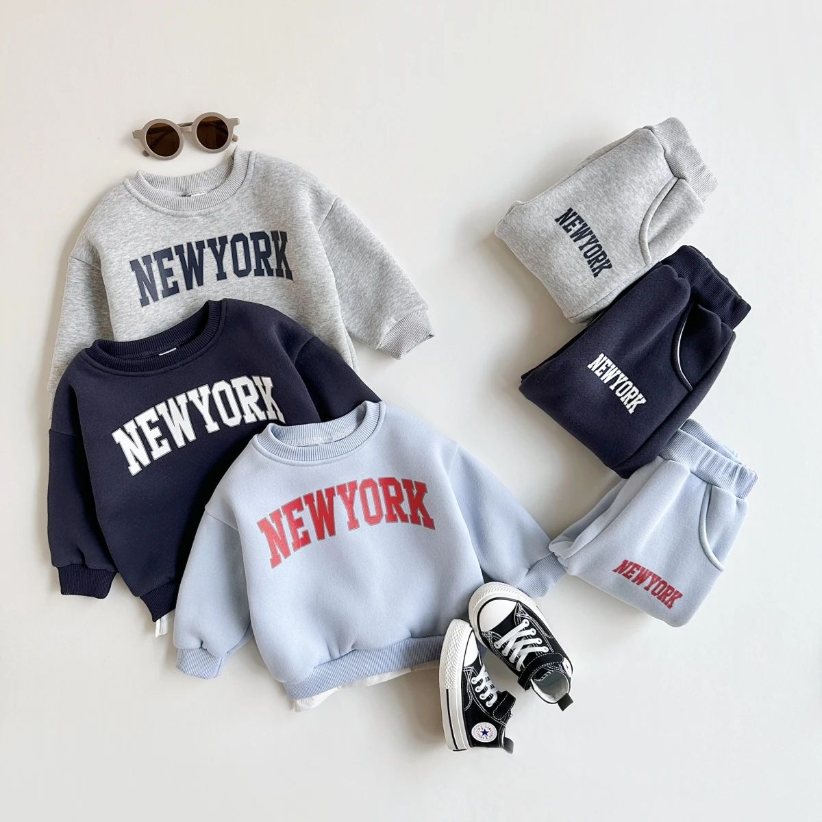 2 Peças Conjunto Roupa Bebê Meninos Meninas Estampa NewYork Top Esportivo Calça Terno Moletom Inverno Roupa Criança Recém-nascido Grosso