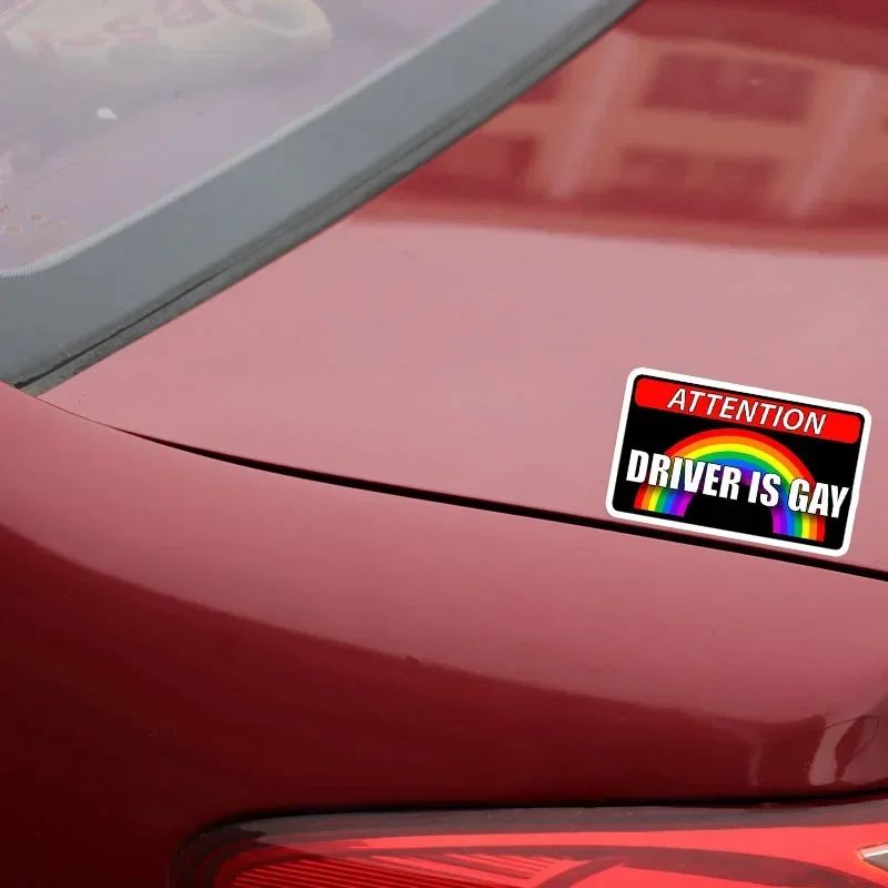 11.5x7.6CM Driver Is Gay Car Hood Creative Decals Auto Both Side Body Cover Scratches Stickers Window Trunk Logo Attention Mark