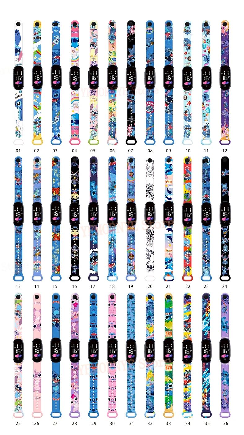 Relógios Digitais Infantis Disney Stitch Figuras de Anime LED Touch Luminoso Relógio Digital Esportivo Infantil à Prova D'Água Brinquedos de Aniversário