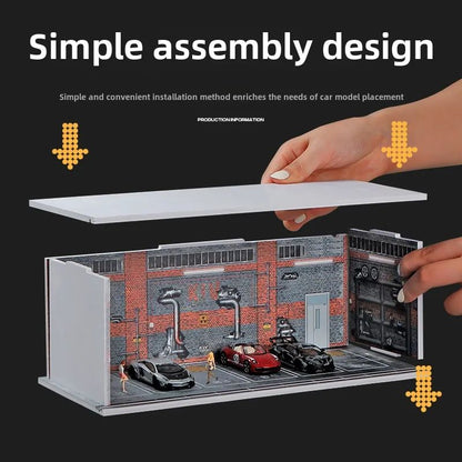 Estacionamento Simulado 1:64 com Luzes Cena em Miniatura Garagem de Brinquedo para Meninos Suporte de Exibição de Carros Coleção Infantil