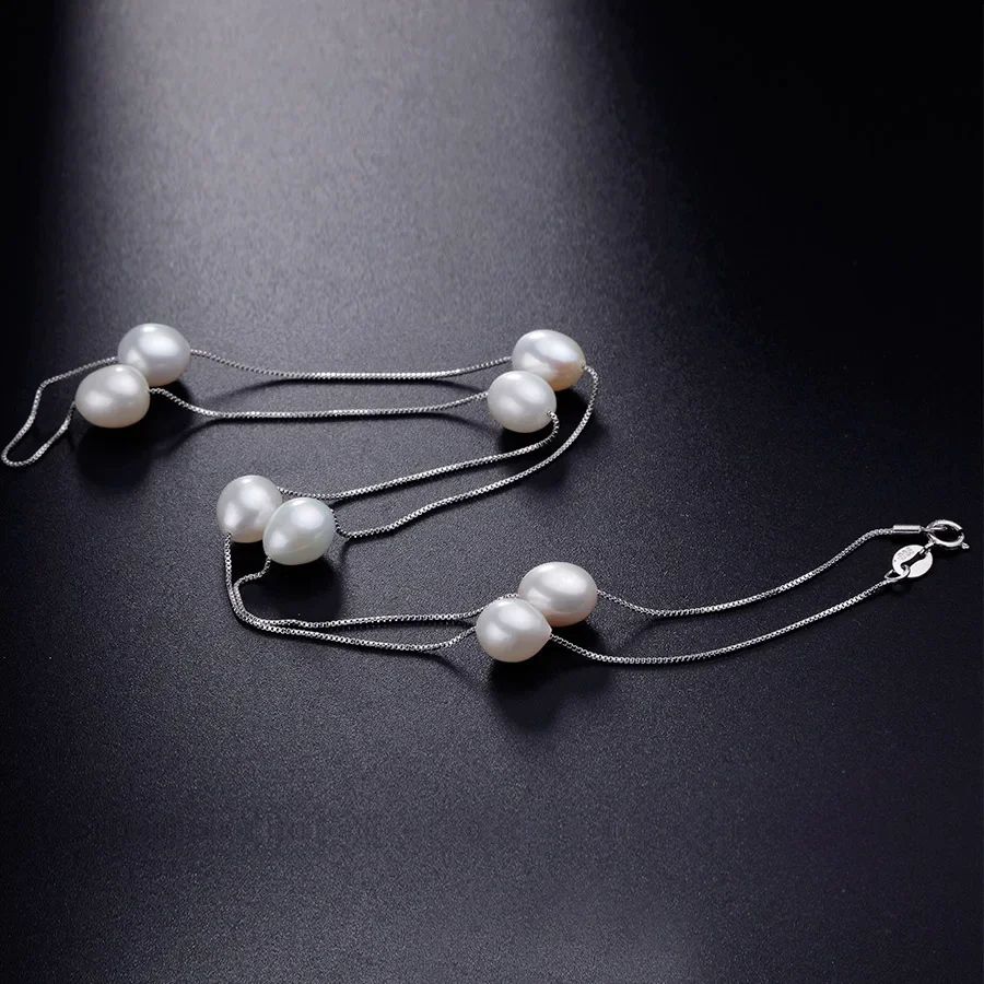 HENGSHENG Natural Pearl Necklace/Bracelet Jewelry Sets 925 Sterling Silver Chain with Freshwater Pearl Jewelry Gift for Women
