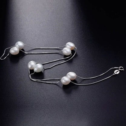 HENGSHENG Natural Pearl Necklace/Bracelet Jewelry Sets 925 Sterling Silver Chain with Freshwater Pearl Jewelry Gift for Women
