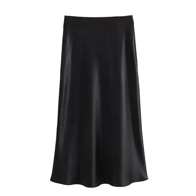 MUJER Woman 2025 Satin Skirt Women High Waist Long Skirts For Women Summer Black Midi Skirt Woman Office Elegant Women's Skirts