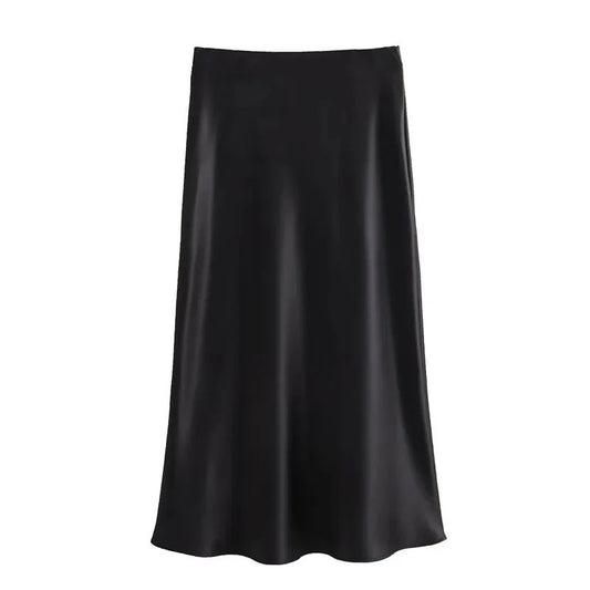 MUJER Woman 2025 Satin Skirt Women High Waist Long Skirts For Women Summer Black Midi Skirt Woman Office Elegant Women's Skirts