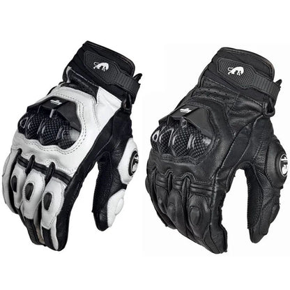 Luvas de Couro para Motociclista Masculinas Femininas 4 Estações Direção Supertech Preto/Branco Luvas de Corrida Motoqueiro Couro Bovino Corrida Moto Cavaleiro