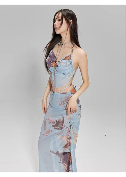 2024 New Three-Piece Bikini Set Beach Vacation Hot Spring Trip Slimming Long Skirt Separate Swimsuit Meat Concealing Photography