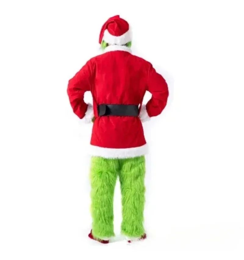 Santa Claus Costume Set Christmas Party Prom Adult Role Playing Green Monster Shaggy Halloween Cosplay Suit Gloves Mask