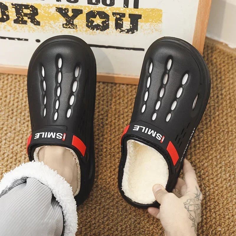 Men Cotton Slippers Winter Warm Furry Clogs Soft Indoor Bedroom Cotton Shoes EVA Fluff Slides Casual Comfortable Plush