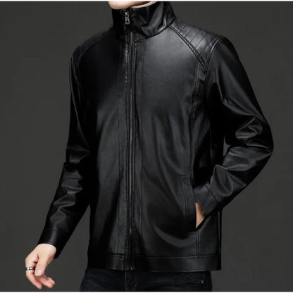Men's Autumn and Winter Long Sleeved Leather Jacket with Fleece Collar for Warmth and Fashion Leather Jacket Men