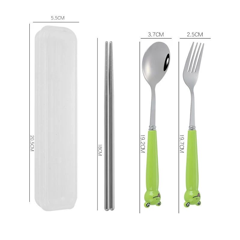 Cute Cartoon Travel Tableware with Case Portable Utensils Cutlery Set Reusable Flatware Silverware Include Fork Spoon with Case