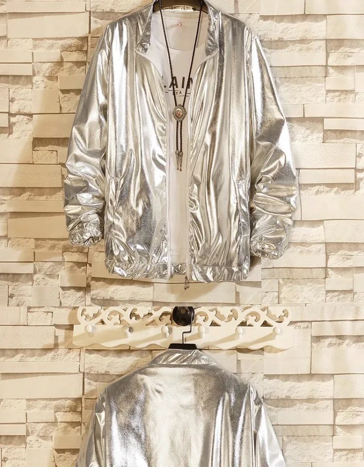 Adults Men's Shiny Metallic Suits Adult Disco Outfit Jacket Pants Halloween Dress Up Nightclub Dance Rave Cosplay Costume