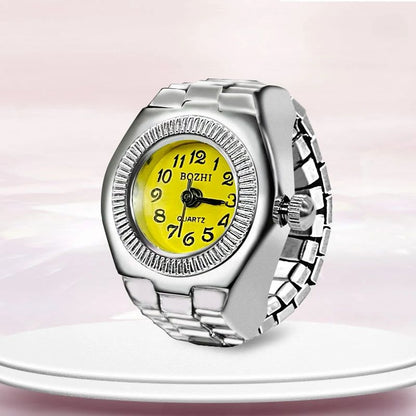 Vintage Punk Finger Watch Mini Elastic Strap Alloy Watches Couple Rings Jewelry Clock Retro Roman Quartz Watch Ring Women Men