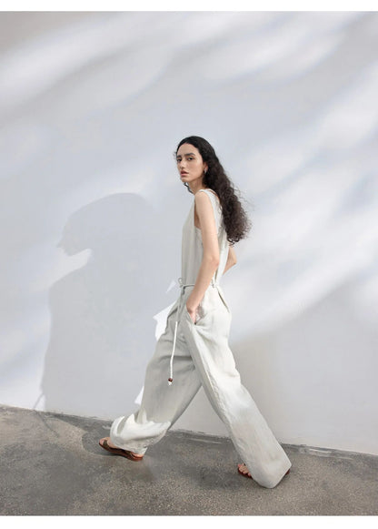 Colne U-Neck Linen Blend Vest And Knife Pleat One-Piece Pants Women's Fashion Design Sensation Tianli Material Long Pants