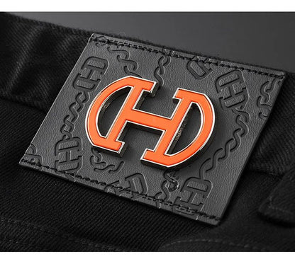 BlackJeans2024 Nova Coleção Outono/Inverno Marca da Moda Casual Slim Fit Elástica Estilo Europeu Calça Comprida Masculina Estampa Fashion