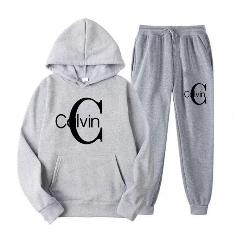 The new men's sportswear brand set of casual sportswear, men's autumn and winter set hoodie + long pants for warmth