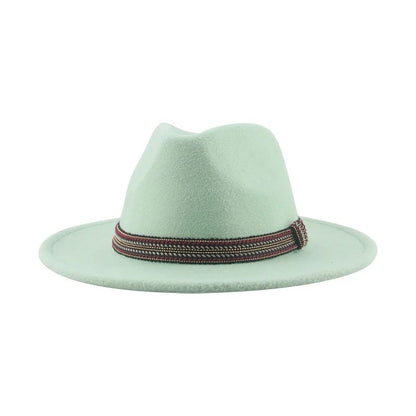 Chapéu Feminino Fedora de Feltro Sólido Casual Chapéu de Inverno Feminino Bonés Masculinos Faixa Panamá Preto Cáqui ????? ??????? Sombrero