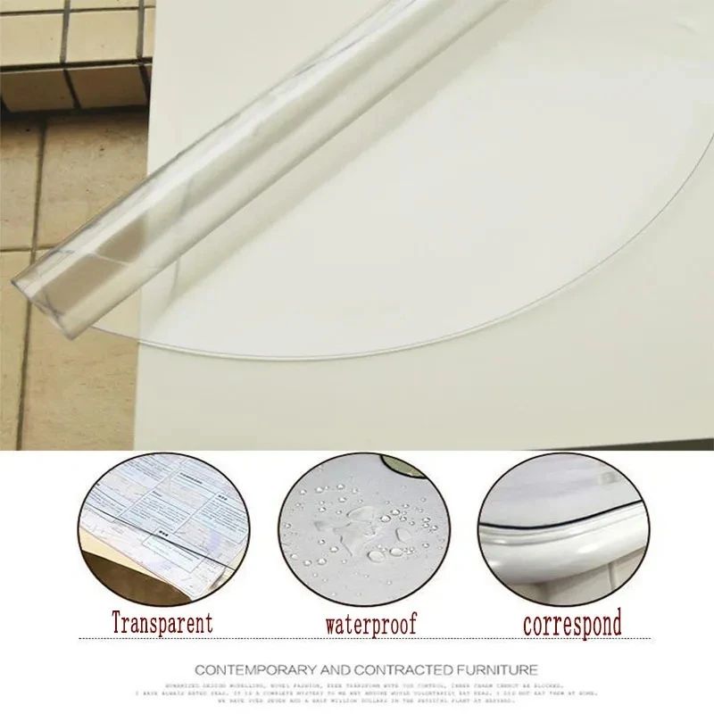 Round PVC Table Cloth Transparent Soft Glass Film Protection Pad Tablecloth Waterproof Oilprpoof Dining Kitchen Desk Protector