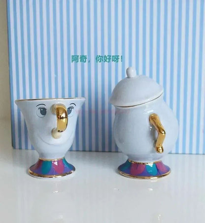 Bule da Disney Fofo Desenho Animado A Bela e a Fera Bules Caneca Sra. Potts Xícara Chip Bules Conjunto de Chá Dropshipping