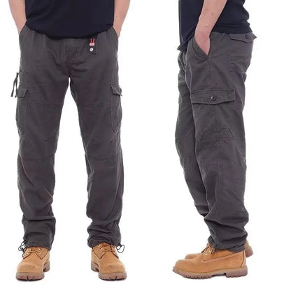Calça Cargo Masculina de Moda Casual Esportiva com Muitos Bolsos Calça Masculina Solta Reta Elástica Calça Utilitária Versátil e Confortável