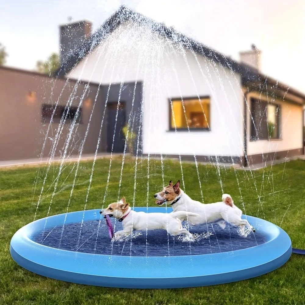Piscina Inflável para Cães Tapete Aspersor para Cães Tapete de Resfriamento para Cães Brinquedo Interativo para Cães Chafariz Almofada de Aspersão para Animais de Estimação