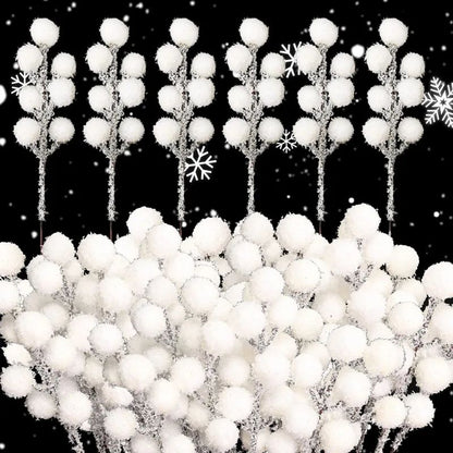 5/50pcs Christmas Snow Tipped Berry Branches Artificial White Berries Fake Flower DIY Wreath Xmas Tree Wedding Party Decoration