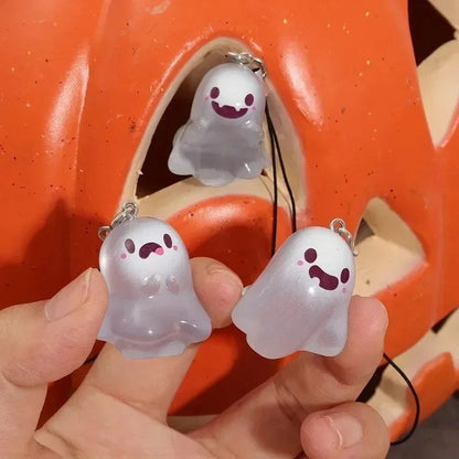 Creative Halloween Luminous Mini Cute Ghost Pendant Keychains Resin Keyring Key Holder for Kid Adult Festival Gifts Bag Charms