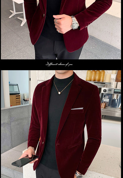 Autum Velvet Wedding Dress Coat Mens Blazer Jacket Fashion Casual Suit Jacket Stage DJ Men's Business Blazers Costume Homme