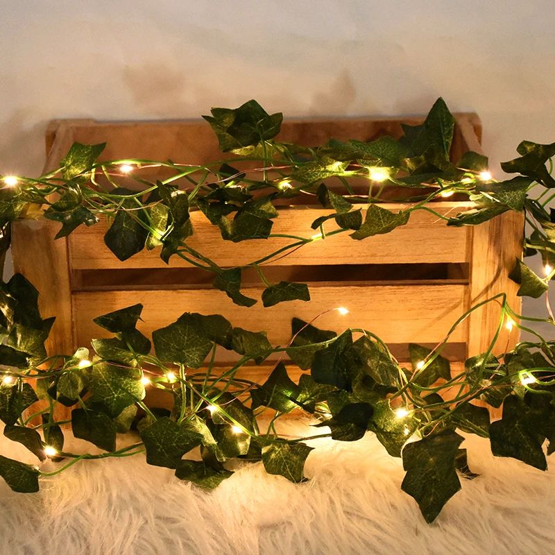 2/5/10M Silk Leaves Fake Creeper Green Leaf Ivy Vine LED String Lights for Home Wedding Hanging Garland Artificial Plants Decor