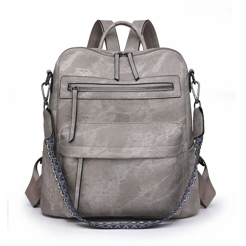 Women's Waterproof and Anti-theft PU Leather Large Capacity Retro Travel College Style Laptop Backpack Shoulder Bag Handbag